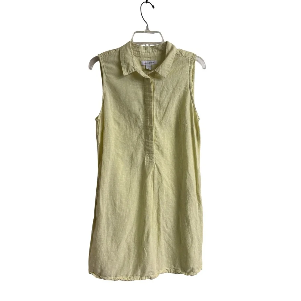Liz Claiborne Yellow Linen‎ Blend Sleeveless Shirt Dress Medium Shift Coastal